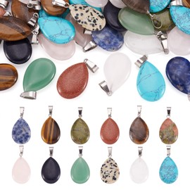 50 Pcs Natural Gemstone Pendants Crystal Teardrop Charms Healing Natural Gemstone Crystal Pendants for Bracelet Necklace Earring Jewelry Making