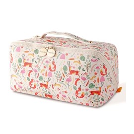 Aveniee Travel Makeup Bag for Women, Large Cosmetic Organizer with Open-Flat Design, Clear Divider & Handle - Waterproof PU Leather Toiletry Pouch