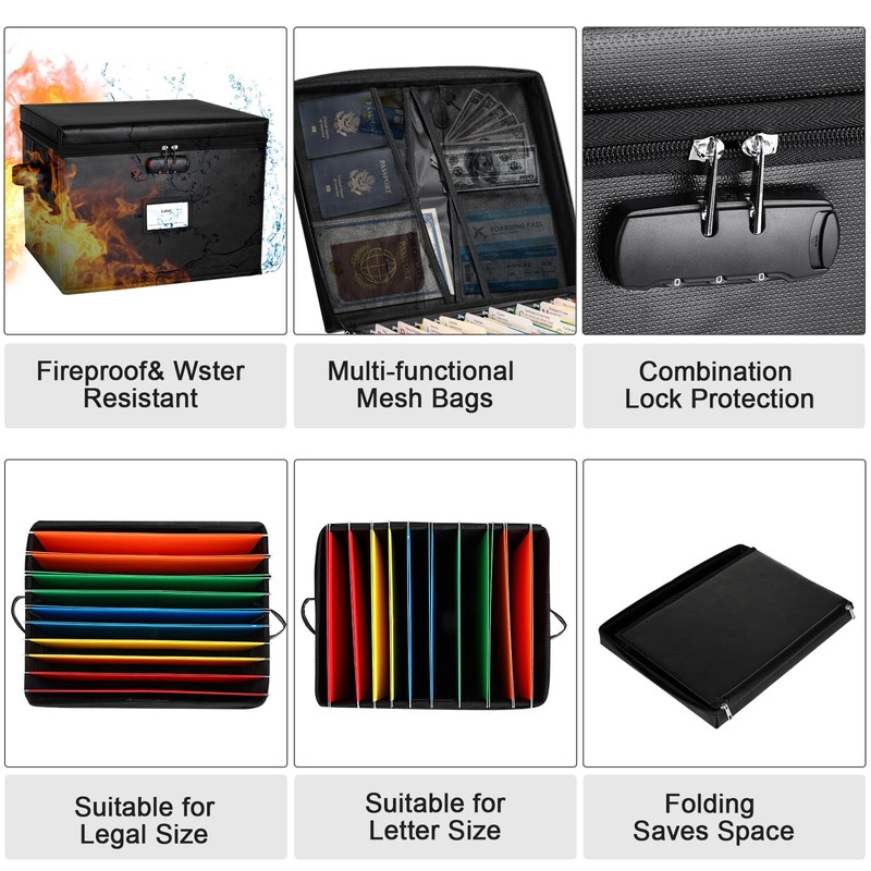 File Box Fireproof Document Box with Lock, Document Safe File
