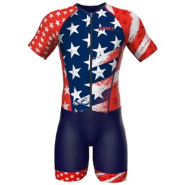 Sparx Mens Elite Aerosuit Triathlon Suit Mens Short Sleeve Tri Suit Skinsuit (US Flag, Medium)