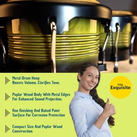 BAHAMUT Bongo Drum Set, 7"+9" Wooden Bongos for Adults & Kids, Ideal for Professional Players, Comes with Tuning Wrench & Waterproof Bag