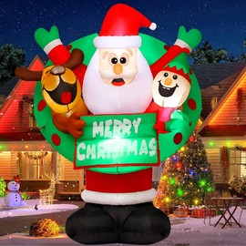COMIN 7 FT Christmas Inflatables Santa Outdoor Decorations Blow Up Yard Reindeer and Elf with Built-in LEDs for Indoor Party Garden Lawn Decor