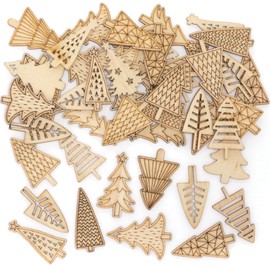 Baker Ross FE982 Christmas Tree Mini Wooden Shapes - Pack of 72, Embellishments for Crafting, Craft Supplies for Children, Ideal for Kids Arts and Craft Projects