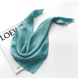 MEISEE Solid Color Mulberry Silk Scarf 21" Square Scarf Neck Scarf Hair Head Breathable Lightweight for Women Gift Packed (lake blue)