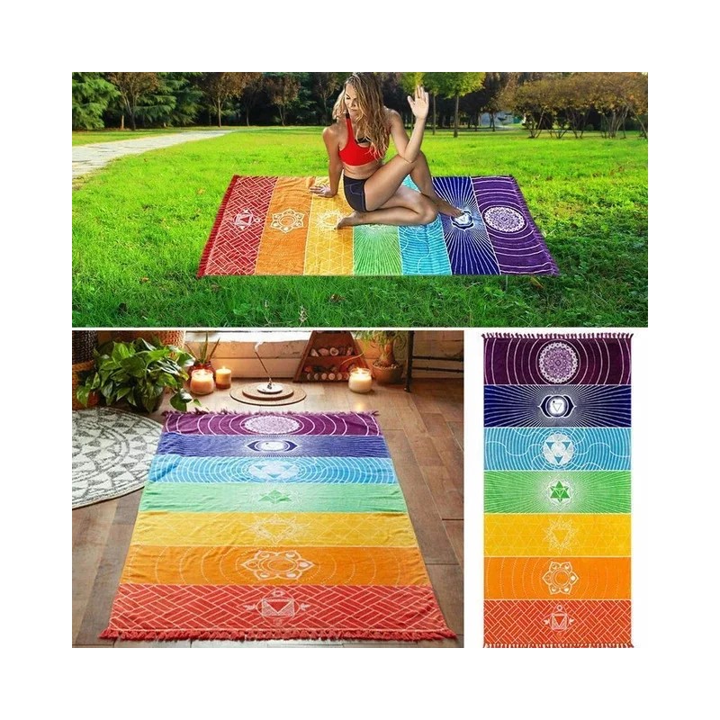 Deluxe Tela 7 Chakras Alfombrilla Yoga Meditación Manta Decoración