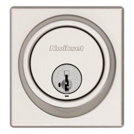 Kwikset 817 Deadbolt Lock, Satin Nickel Square Exterior Keyed Front Entry Door, Pick Resistant SmartKey Rekey Security, Single Cylinder Dead Bolt, with Microban Protection