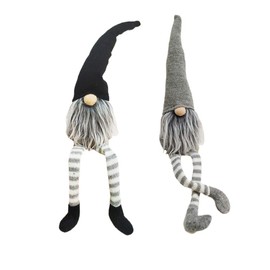 TOYANDONA 2pcs Christmas Gnome Plush Swedish Tomte Sitting Long-Legged Christmas Elf Scandinavian Tomte Nordic Nisse Sockerbit Elf Dwarf Holiday Home Table Ornaments Santa Decortion (Gray + Black)