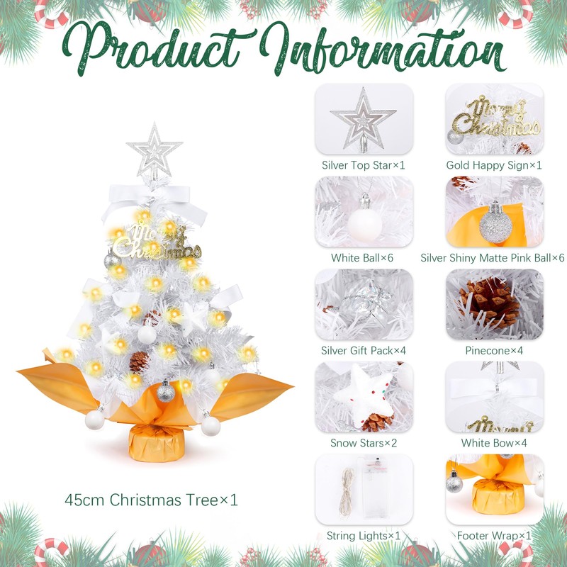 Mini Christmas Trees with Lights (White)