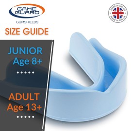 GAME GUARD Boil & Bite Mouth Guard/Gum Shield – Mouldable Mouthguard/gumshields - Junior/Kids/Childrens/Youth - CE Approved, School Sports, Rugby, Hockey (Baby Blue)