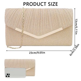 XFSRG Clutch Women's Glitter Small Envelope Bag Elegant Bridal Bag Evening Bag with Removable Chain for Wedding Party Prom, champagner