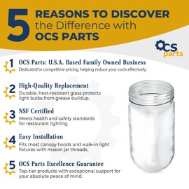 OCS Parts Clear Glass Globe Vapor Proof Light Cover | Replacement Light Covers for Commercial Kitchen and Restaurant Canopy Hoods and Walk-in Refrigerators (1)
