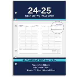 Academic Refill Diary 2024-2025 - Diary 2024-2025 Day Per Page, 6-Hole Punched, Week on Two Pages 148 x 210 mm Monday Start, August 2024 - July 2025