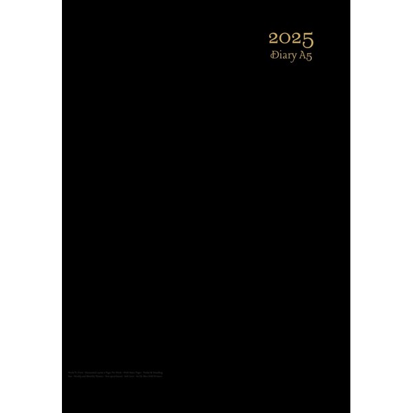 2025 Diary Week To View A5: Black - Horizontal Layout