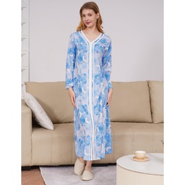Flwydran Women's Silk Satin Nightdress, Zero Skin Feel Nightdress, Long Length House Dress, Loungewear, Blue sky, XXL