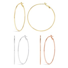 Cocadant Large Gold Hoop Earrings for Women,3 Colors Thin 70mm/2.76inch Silver Hoop Earrings Set Stainless Steel 14K Rose Gold Plated with Hypoallergenic Sterling Silver Post