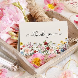 Artoid Mode 12 Pack Wildflower Thank You Cards Vintage Flower Greeting Cards Gift With Envelope Sticker Blank Note Cards for Birthday Wedding Baby Shower Bridal Shower, 4 x 6 Inch