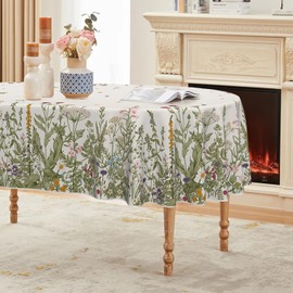 Horaldaily Spring Summer Tablecloth 60x84 Inch Oval, Wild Flowers Floral Table Cover for Party Picnic Dinner Decor