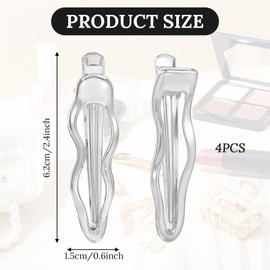 4Pcs Wave Hair Clips, Metal Alligator Hair Clips, Hair Barrettes for Women, Small Bangs Clips, Y2k Hair Clips, Duck Bill Clips Headdress (Silver)