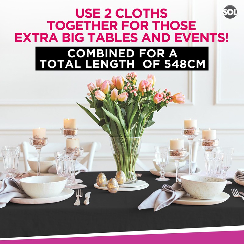 2pk Long Black Table Cloth Party | 274 x 137cm