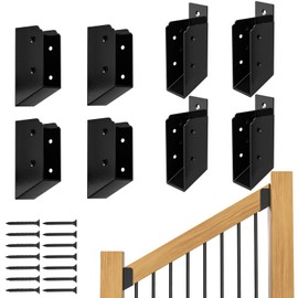 FMhotu 30° Stair Angle Stainless Steel Deck Railing Brackets Connectors for 2"x4" (Actual 1.5"x3.5") Railing Wood Post Stair Fence Railing Connectors with Coated Wood Screws,(4 Pair/Black)