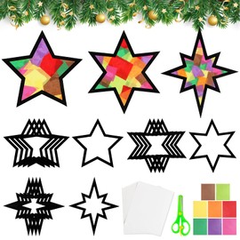 BOOMTOP 15 Christmas Craft Window Stickers Stars Craft Set Children's Window Stickers Stars Colourful Christmas Decoration Window Sticker Stencils DIY Winter Advent New Year's Eve Creative Gifts