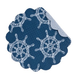 C&F Home Maritime 17" X 17" Round Placemat Set of 6 Reversible Cotton Nautical Coastal Ship Wheel Table Mat Round Placemat Set of 6 Blue