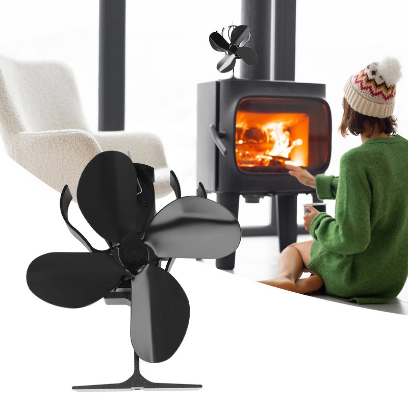 4 Blade Fireplace Fan Aluminium Alloy Heat Powered High Temperature