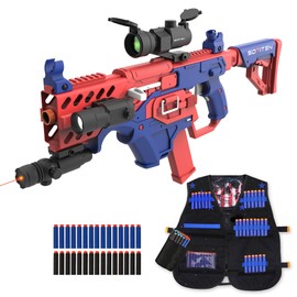 SOFITEN Automatic Sniper Rifle Electric High-Speed Toy Foam Blaster Gun with Tactical Vest American Toy Games Xmas Gifts for Boys Adult Age 8+ (2 Clips & 120 Soft Darts)
