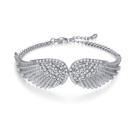 Angle Wings Bracelets for Women Adjustable Chain Bracelet Silver Plated Layering Angel Wing Bangle for Womens Birthday Christmas Father's Day Jewelry Gifts (Silver)