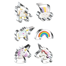 MASOP Set of 6 Unicorn Cookie Cutters, Gift for Children, Rainbow Decorative Cookie Cutter, Stainless Steel