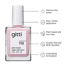 gitti Plant-based Nail Polish I Non-Toxic, 30-Free, Based On Natural Origin Ingredients, Cruelty-Free, Vegan, High Performance Colors, Glossy Finish, Shade no. 198 Blossom Blush (0.5 fl oz)
