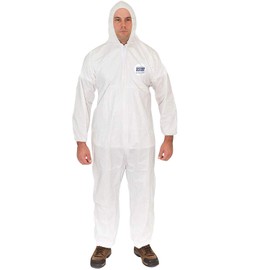 Body Filter 95+ Disposable Coverall Suits (White) | Breathable Cool Material - Professional Protective Body Suit for Dust, Spray, Paint, Insulation, and More (XL, Attached Hood, Elastic Wrist & Ankle)