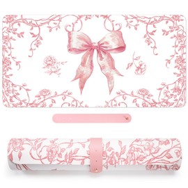 Reallnaive Coquette Bow Makeup Mat for Vanity Top Protector Pink Cute Dual Sided Leather Vanity Mat Waterproof Mouse Pads Dressing Desk Makeup Table Cover Nonstick Countertop for Women (Floral Bow)