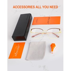 ROWCHIC Blue Light Blocking Glasses Stylish Cat Eye Computer Readers Anti Eyestrain & Glare Reading Glasses for Women Brown Gold