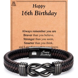 EYQV 16th Birthday Gifts Boys, Engraved Leather Bracelet 16th Birthday Gift for Son Nephew Grandson Brother, Best 16 Year Old Gifts for Boys