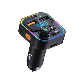 MOYAC Transmisor FM Bluetooth para Auto, Carga Rápida con PD 20W o QC3.0 18W, 8 Modos de Iluminación RGB, Manos Libres Bluetooth Reproductor, Soporte Tarjetas TF y USB hasta 32GB