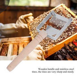 Honeycomb Uncapping Fork, Food Degree Stainless Steel Hive Honey Brush Beekeeping Tine Honey Pitchfork Scraper Tool with Wooden Handle,Tools