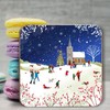Christmas Coasters, Pack of 6 cork coasters - Snowy Church.
