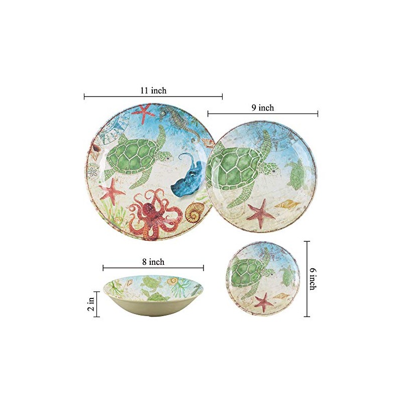 Gourmet Art 4-Piece Sealife Turtle Heavyweight and Durable Melamine 6