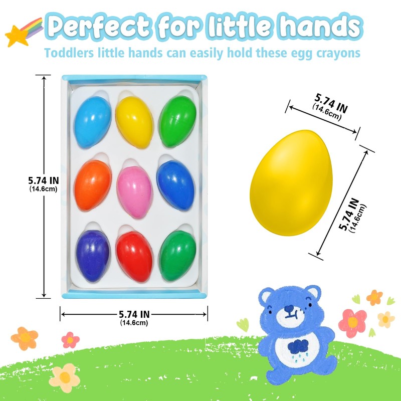 9-Colour Egg Shaped Crayons, Plam Grip Washable Paint Crayons for