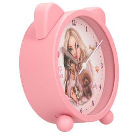 Depesche 13868 TOPModel Fur ever Friends - Sveglia per bambini in rosa, con motivo di cani e gatti, orologio silenzioso con funzione luce, batteria inclusa