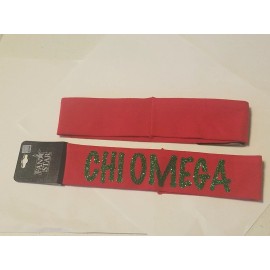 CHI OMEGA  Sorority FABRIC Headband NWT SPELLED - Red and Green SPARKLE