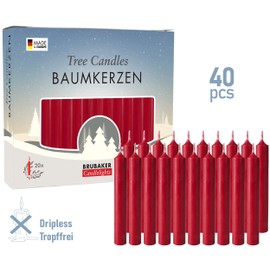 BRUBAKER Tree Candles - Pack of 40 - Dark Red - 3¾ x ½ Inches - Made in Europe - Christmas Wax Candles for Pyramids, Carousels & Chimes