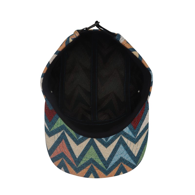 Hatphile Jacquard Blue Geometric 5-Panel Camp Cap – Woven Tapestry