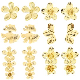 NEWITIN 6 Pairs Gold Flower Stud Earrings for Women Irregular Petal Earrings Large Flower Stud Earrings Statement Earrings Charming Flower Earrings Gold Stud Earrings for Women