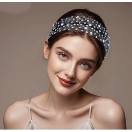 J's select Women's Party Dance Headband, Hair Accessory, Black, Rhinestone