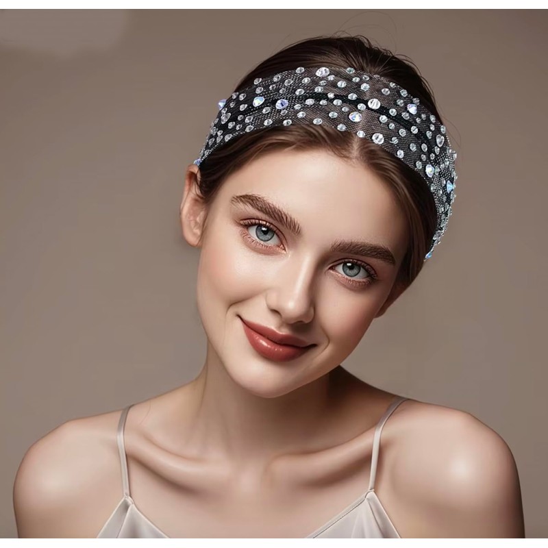 J's select Women's Party Dance Headband, Hair Accessory, Black, Rhinestone