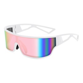 FEISEDY Trendy Futuristic Wrap Sunglasses Flat Top Mirrored One Piece Lens Reflective Sun Glasses for Women Men B0161