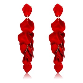 PHALIN Acrylic Flower Earrings Resin Rose Petal Dangel Earrings for Women (Red)