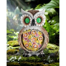 iStatue Solar Hand-Painted Resin 6.7'' Owl Figurine Decor with Lifelike Details and Glowing Eyes – Perfect for Patio Yard Art Outdoor and Garden Gifts (Owl)